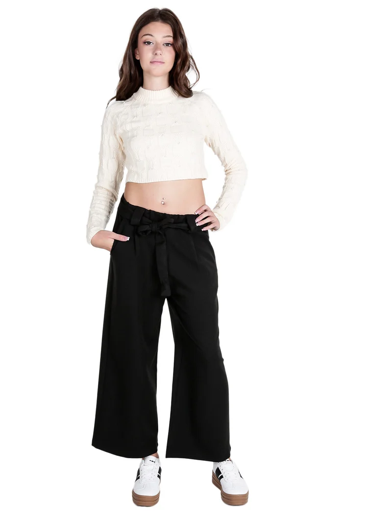 Maglione cropped da donna con perle - panna