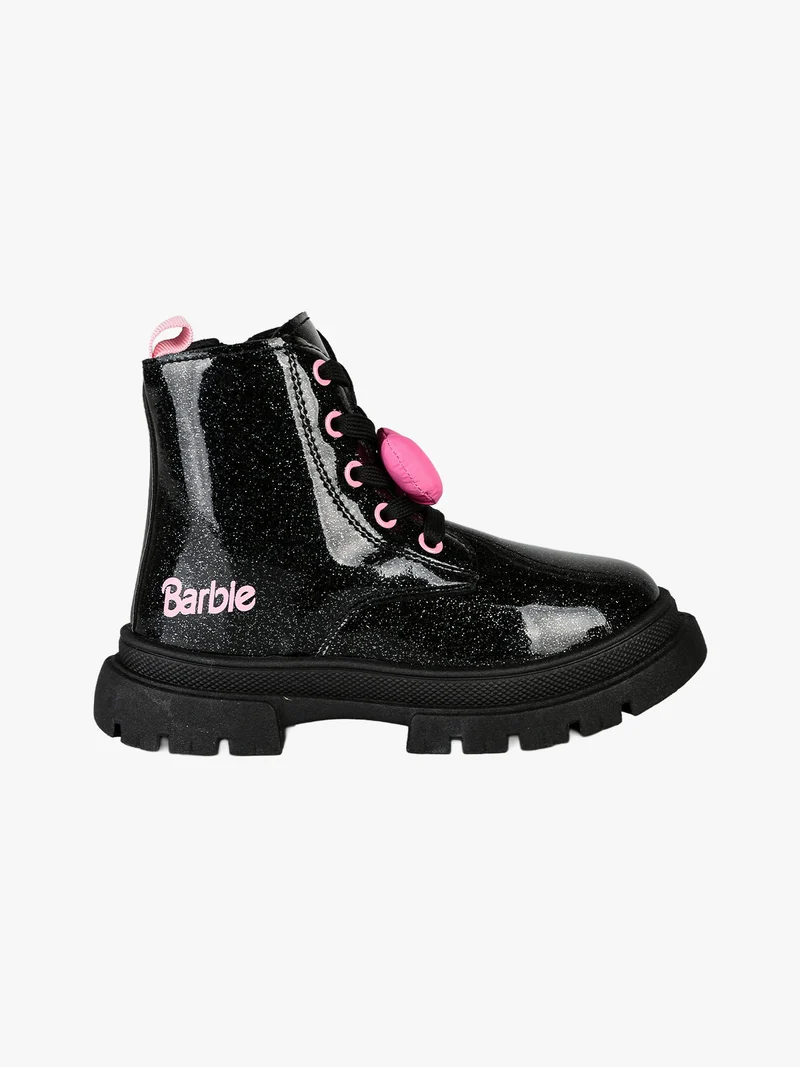 Anfibi da bambina in vernice con lacci e zip - nero
