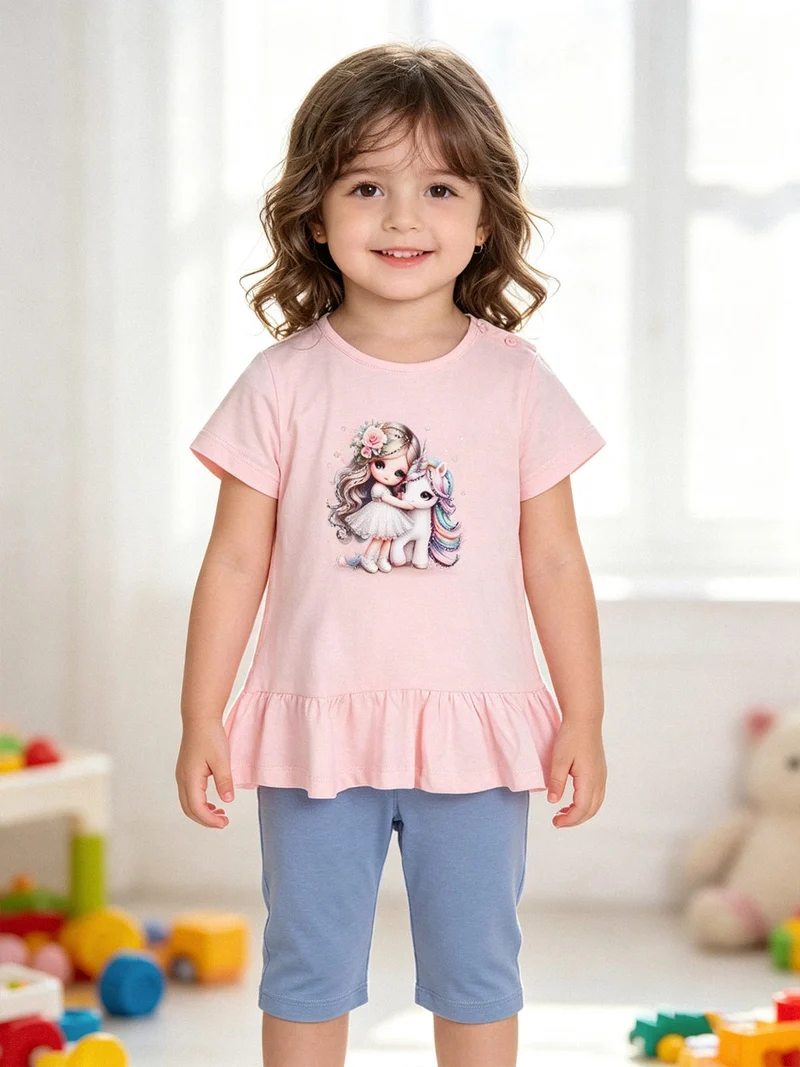 Completo neonata 2 pezzi con t-shirt e leggings - rosa