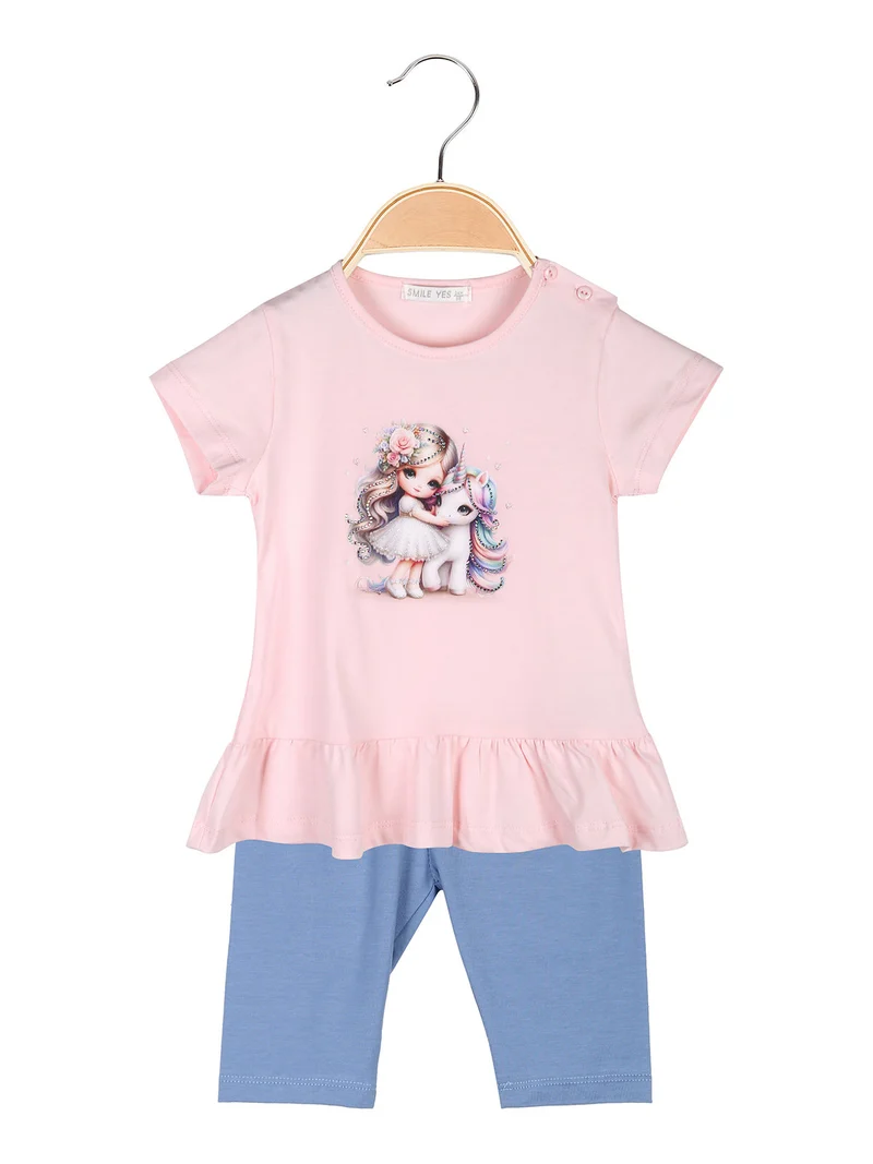 Completo neonata 2 pezzi con t-shirt e leggings - rosa