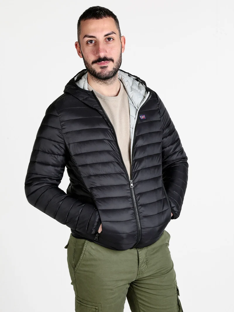 Piumino da uomo 100 g con cappuccio e zip - nero