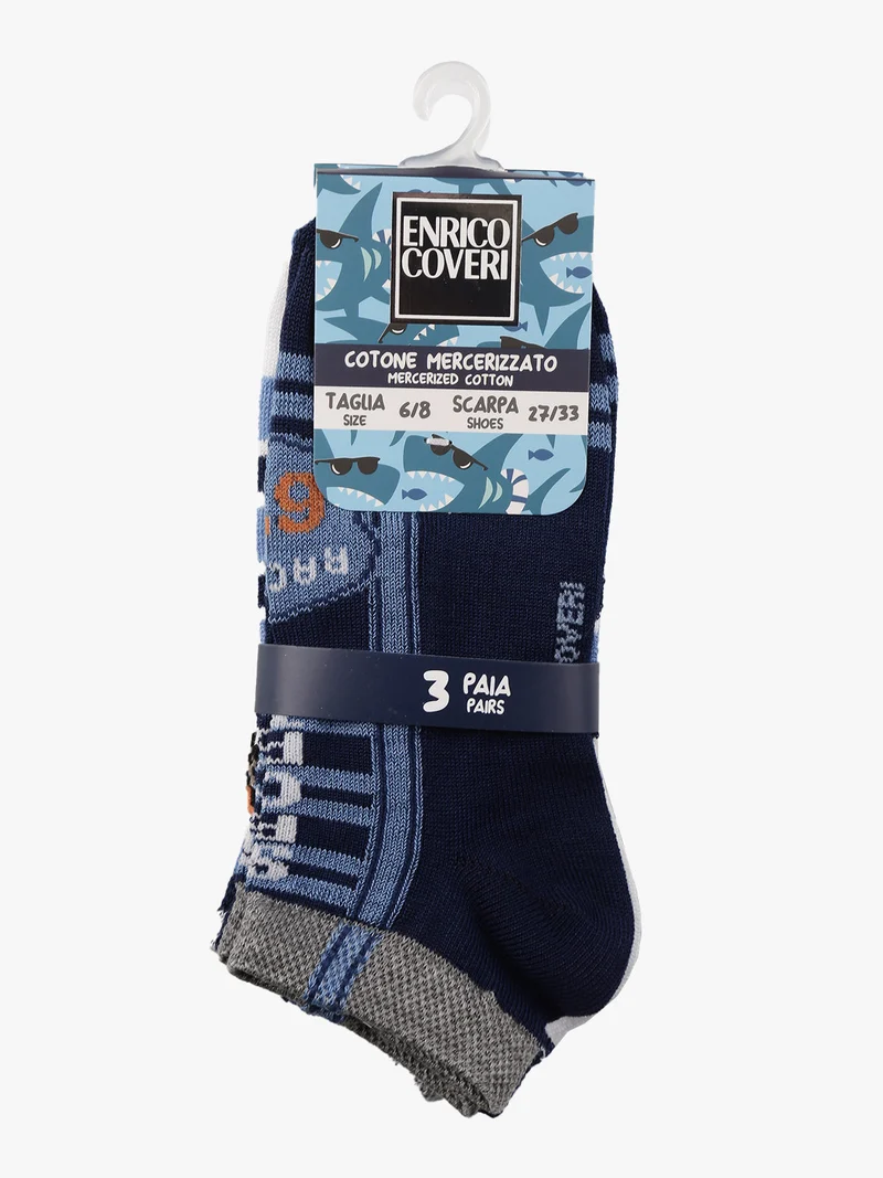 Calzini corti da bambino in cotone Confezione da 3 paia - blu scuro