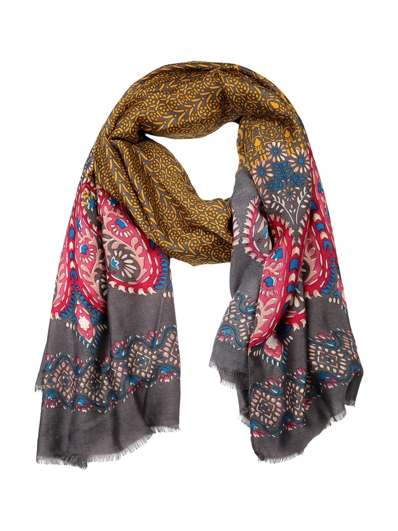 Sciarpa donna con stampe - senape