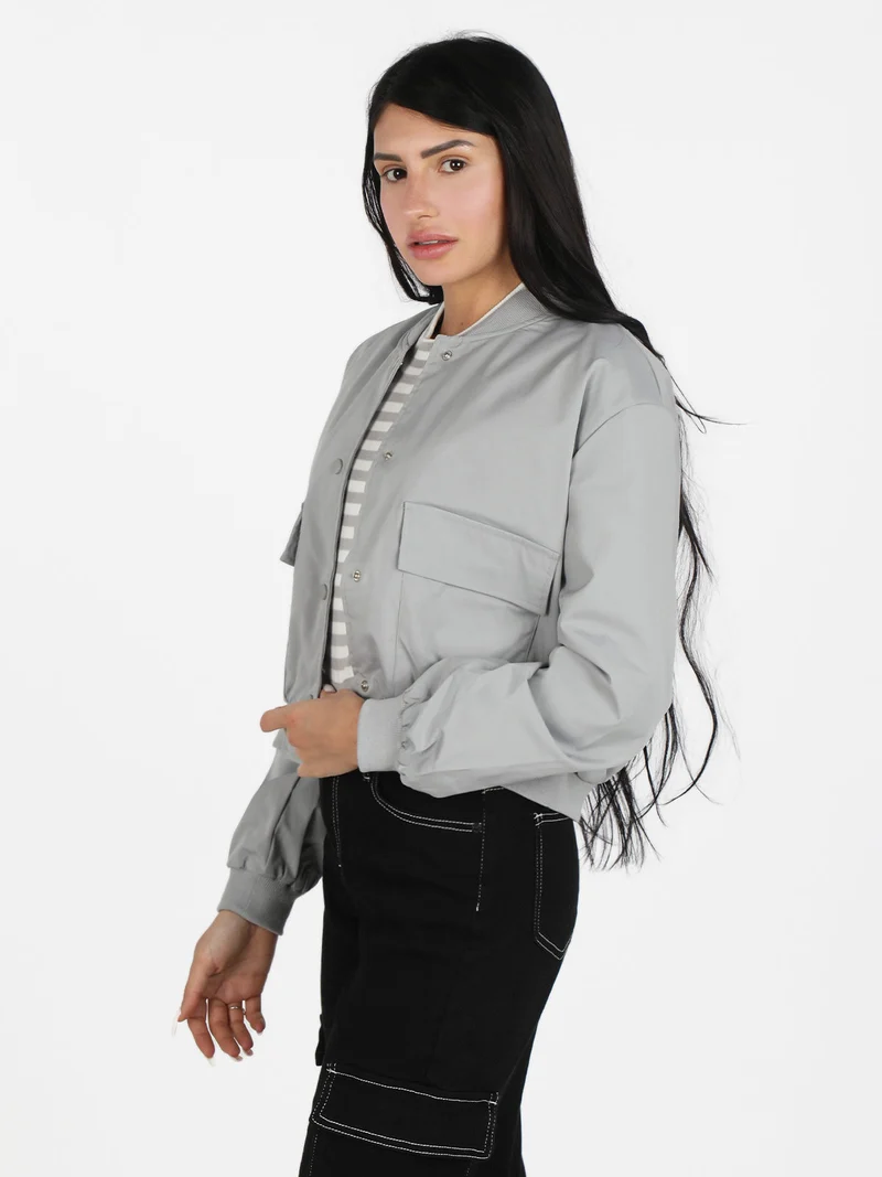 Giacca bomber cropped da donna - grigio