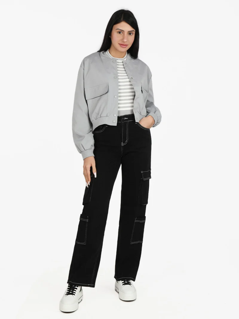 Giacca bomber cropped da donna - grigio