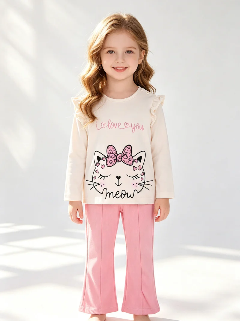 Completo 2 pezzi da neonata con maglietta e leggings a costine - beige