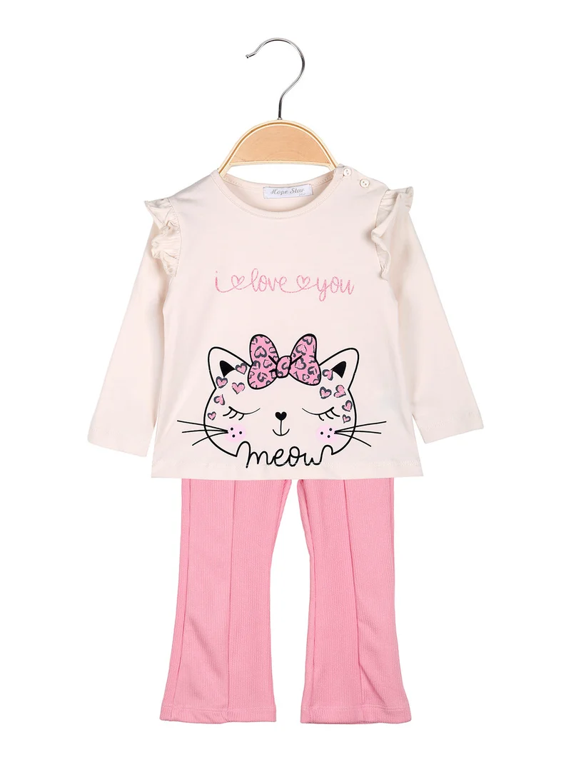 Completo 2 pezzi da neonata con maglietta e leggings a costine - beige