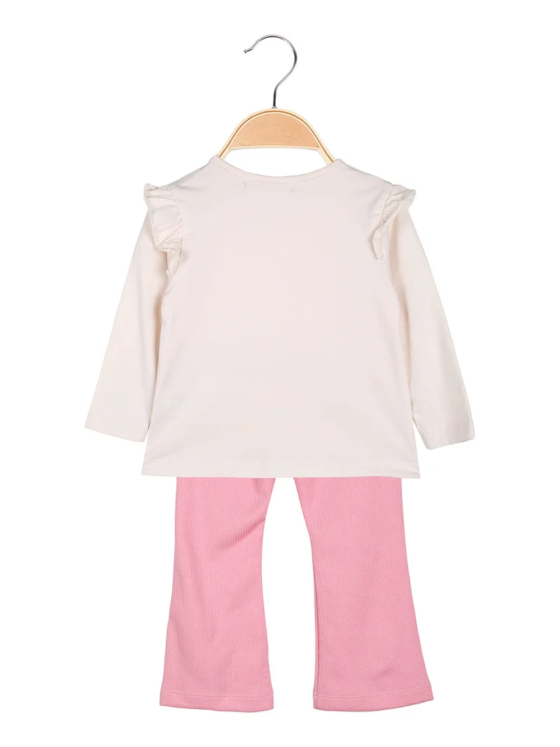 Completo 2 pezzi da neonata con maglietta e leggings a costine - beige