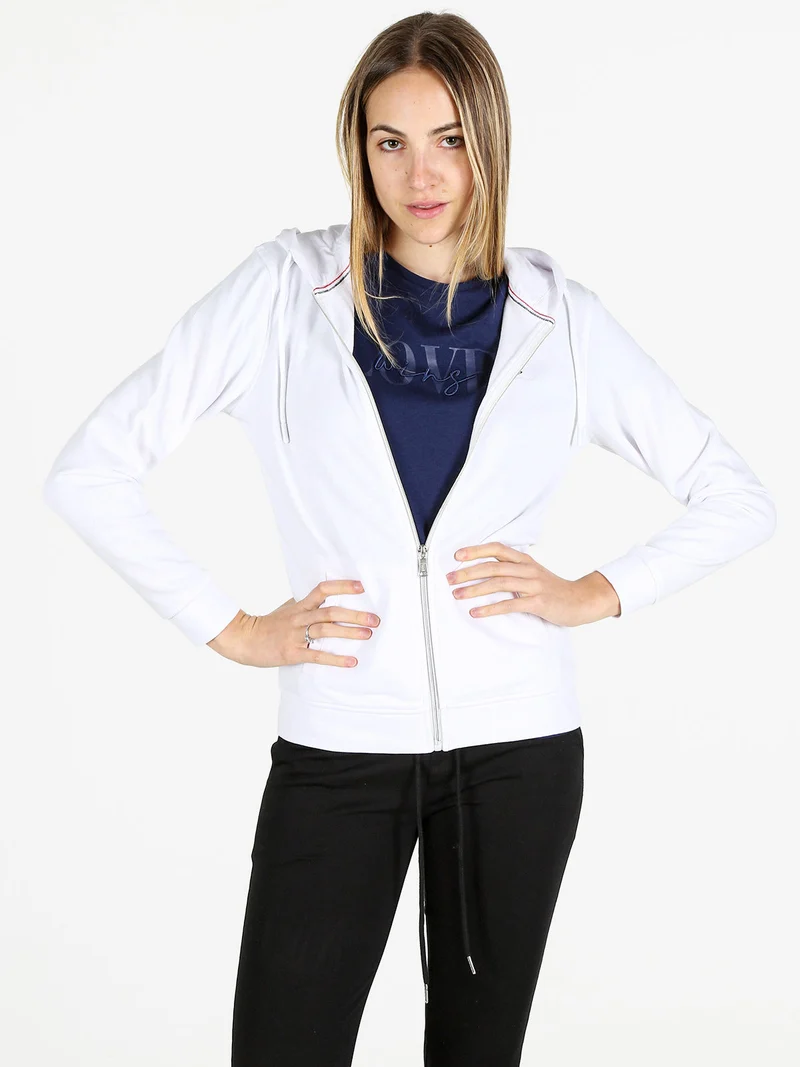 Felpa donna con cappuccio e zip intera - bianco