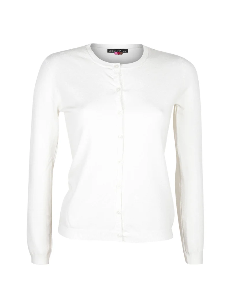 Cardigan girocollo da donna con bottoni - panna