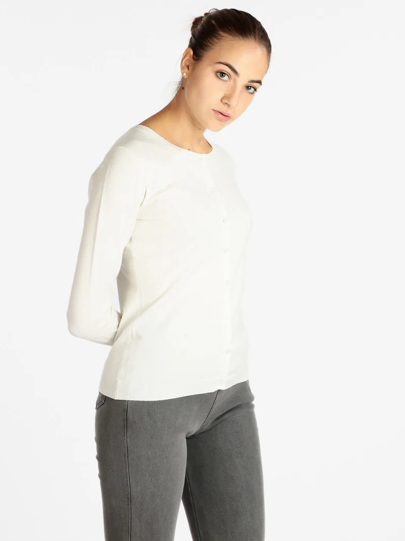 Cardigan girocollo da donna con bottoni - panna
