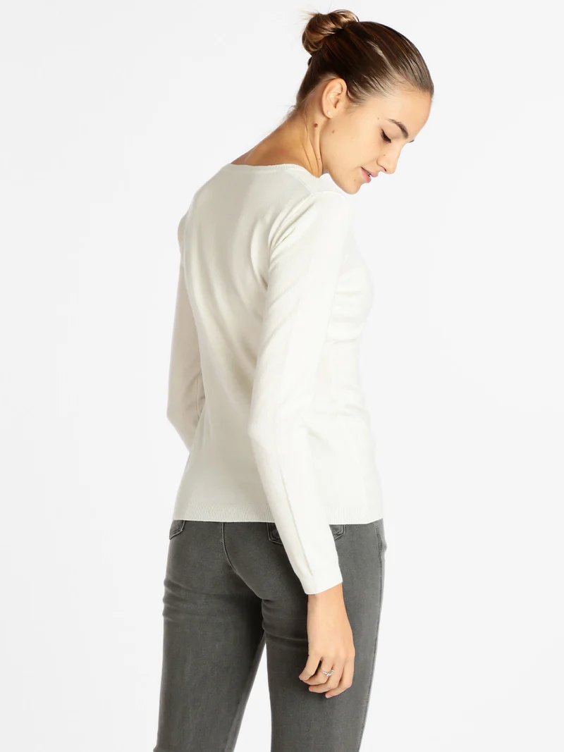 Cardigan girocollo da donna con bottoni - panna