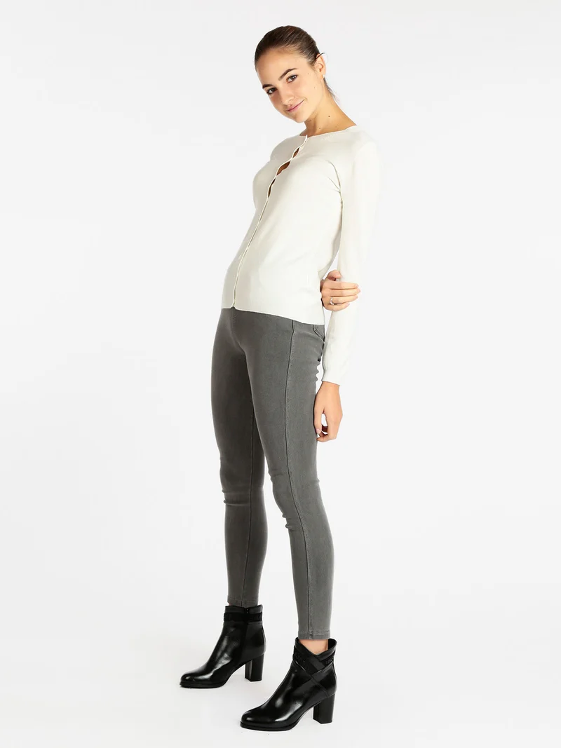 Cardigan girocollo da donna con bottoni - panna