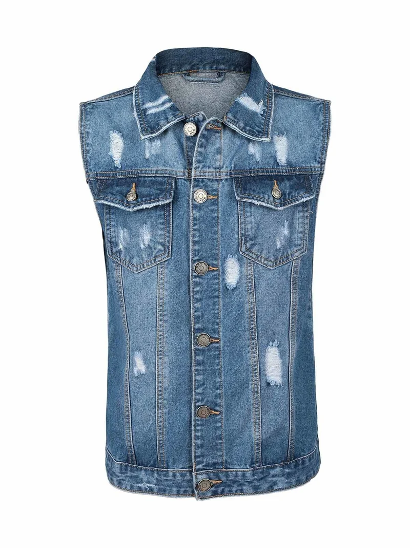 Gilet in jeans da uomo con strappi - jeans