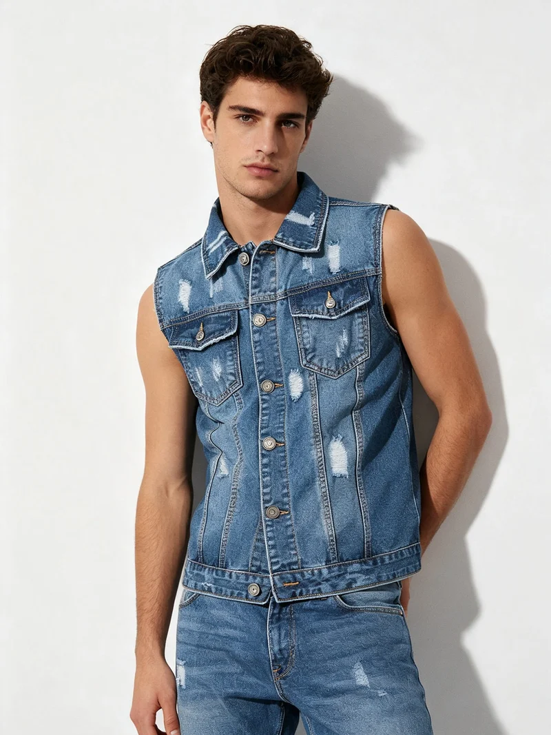 Gilet in jeans da uomo con strappi - jeans