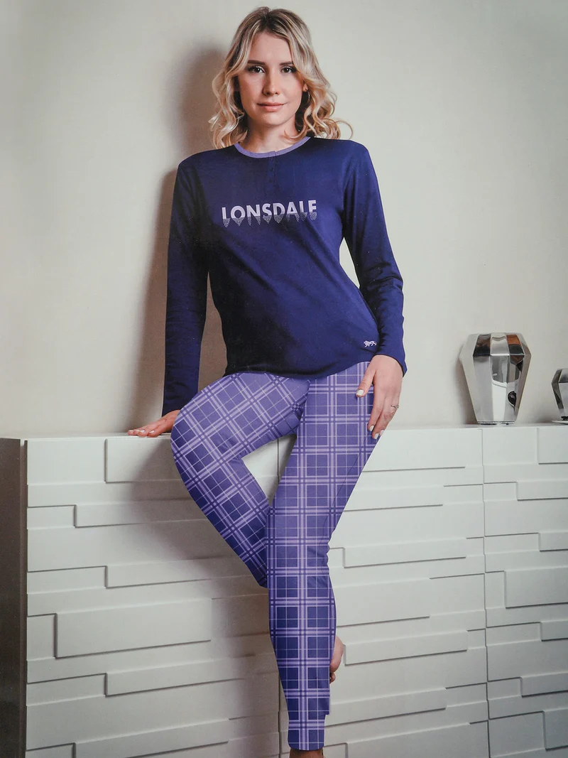 Pigiama lungo da donna in cotone - blu scuro