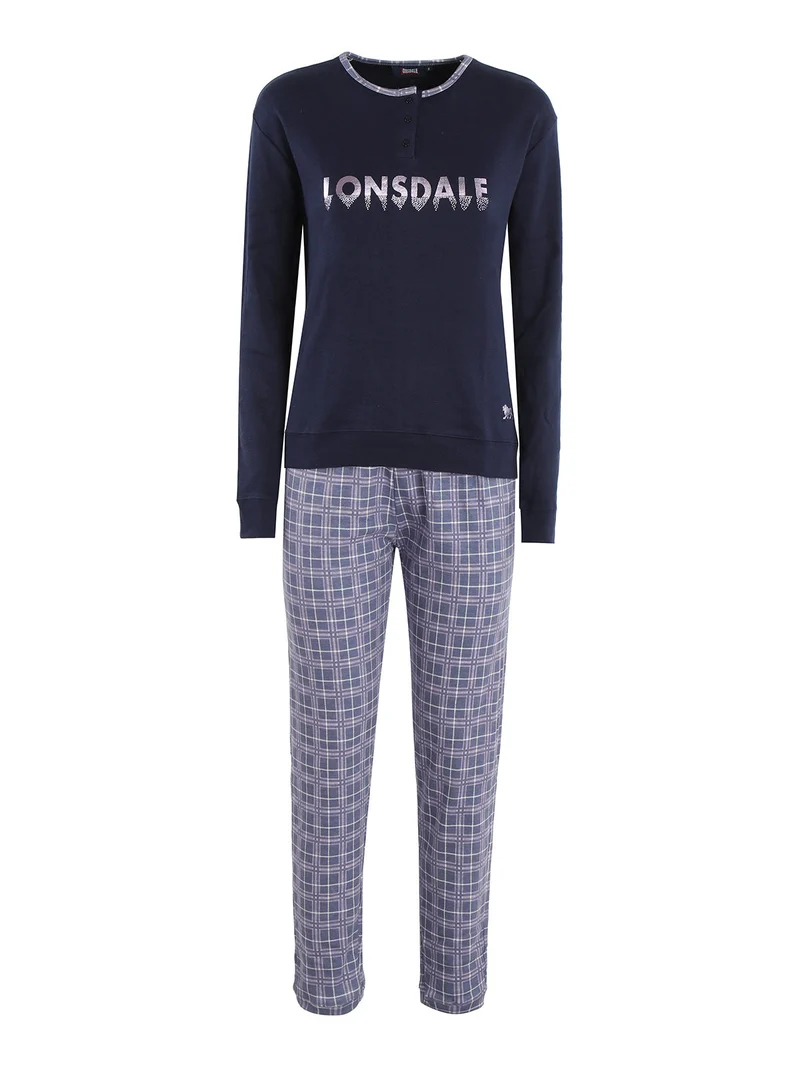 Pigiama lungo da donna in cotone - blu scuro