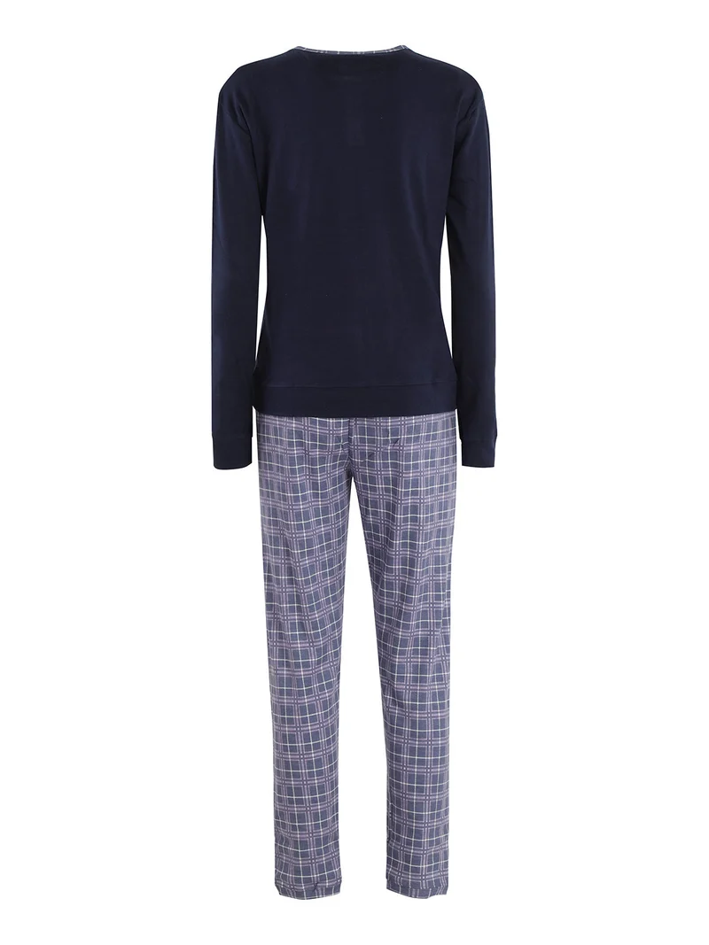 Pigiama lungo da donna in cotone - blu scuro