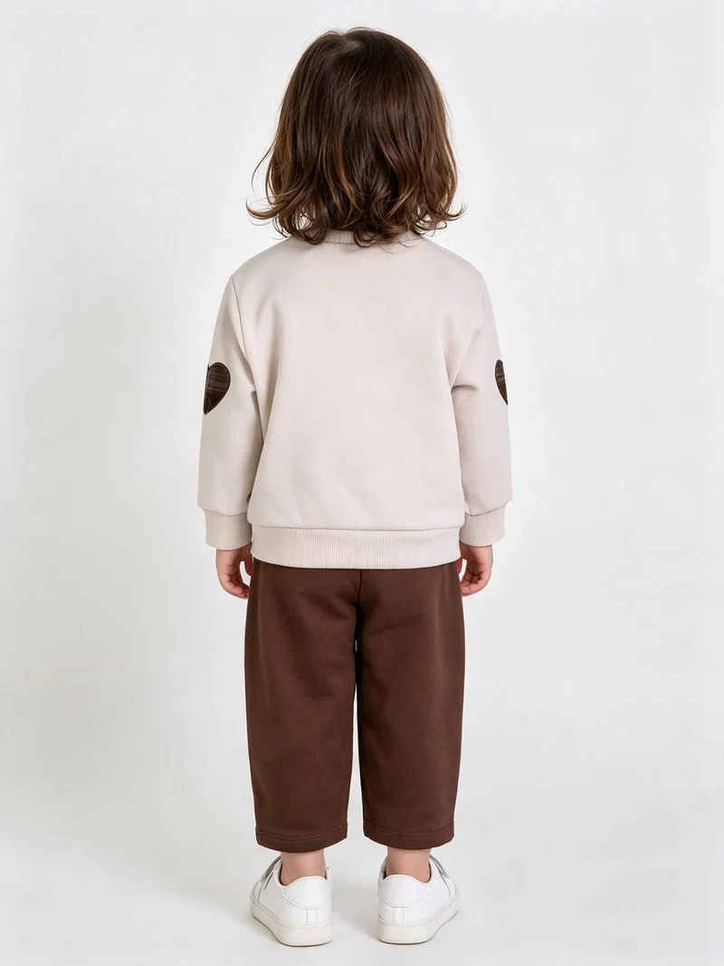 Completo 2 pezzi da neonata con felpa girocollo e pantaloni - sabbia