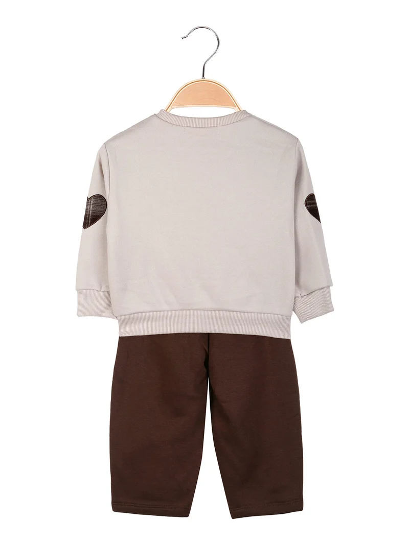 Completo 2 pezzi da neonata con felpa girocollo e pantaloni - sabbia