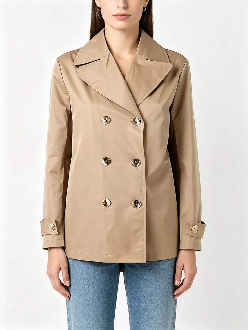 Trench donna con bottoni dorati doppiopetto - khaki