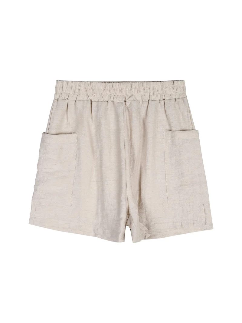 Completo corto da ragazza con t-shirt e shorts in cotone - beige