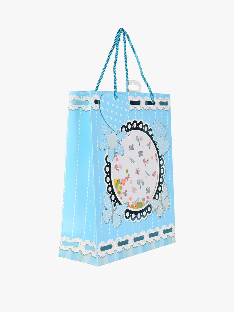 Sacchetto regalo con coriandoli - azzurro