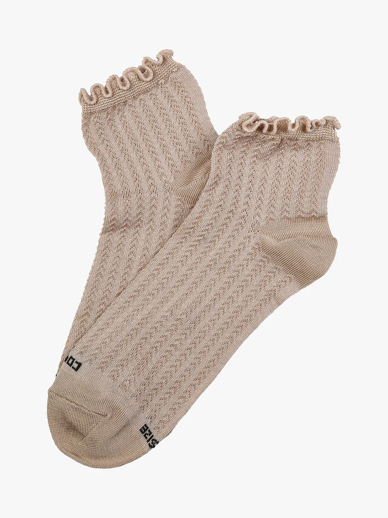 Calze corte da donna in cotone mercerizzato e bordo volant - khaki