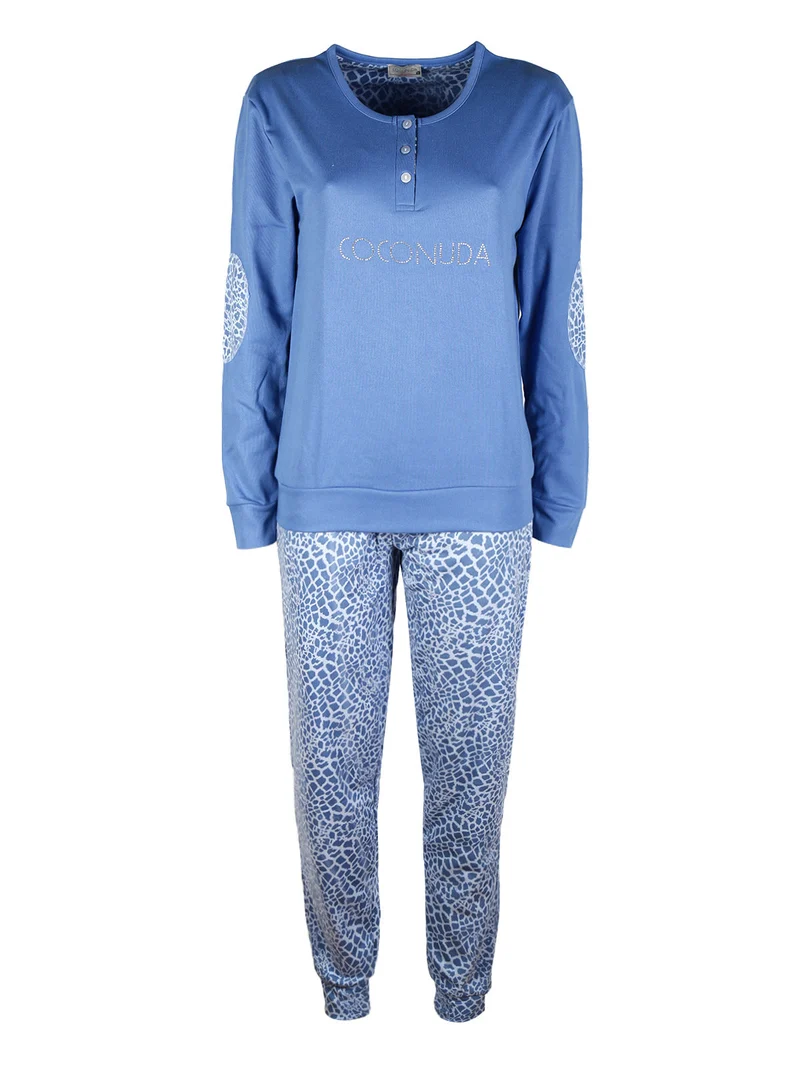 Pigiama lungo da donna in cotonte interlock con strass - avion