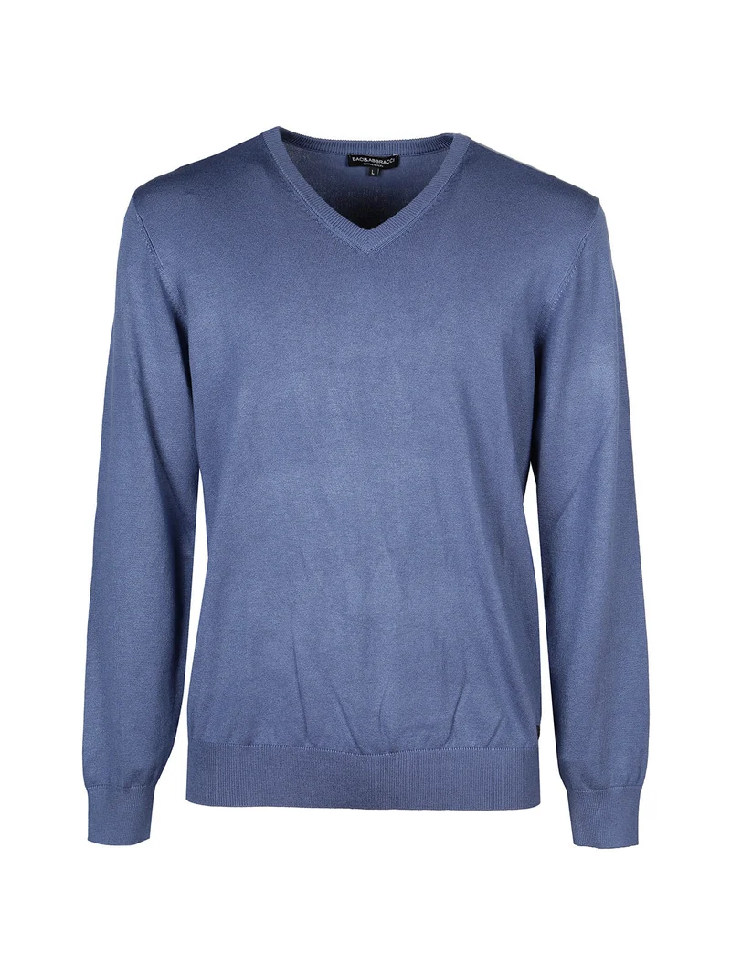 Pullover da uomo in maglia con scollo a V - blu