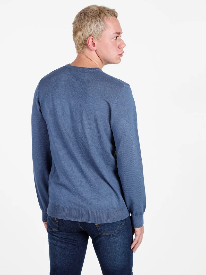Pullover da uomo in maglia con scollo a V - blu