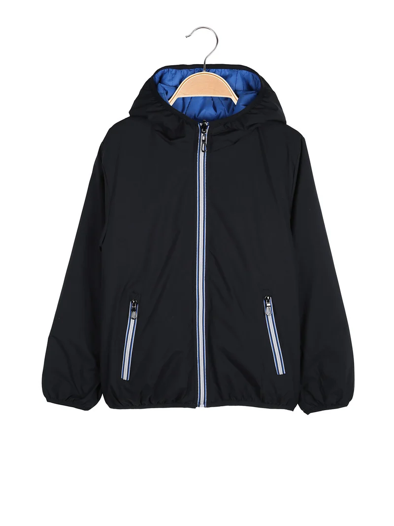 Giubbotto da bambino doubleface con cappuccio - blu scuro