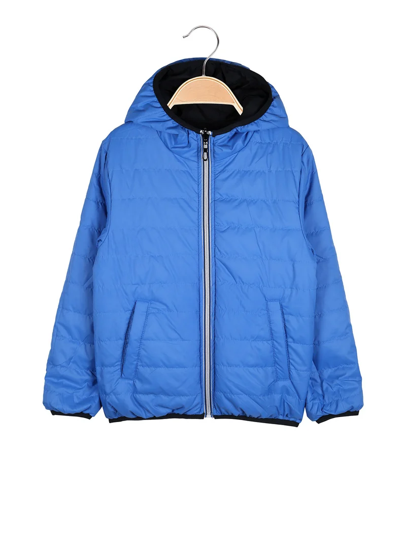 Giubbotto da bambino doubleface con cappuccio - blu scuro