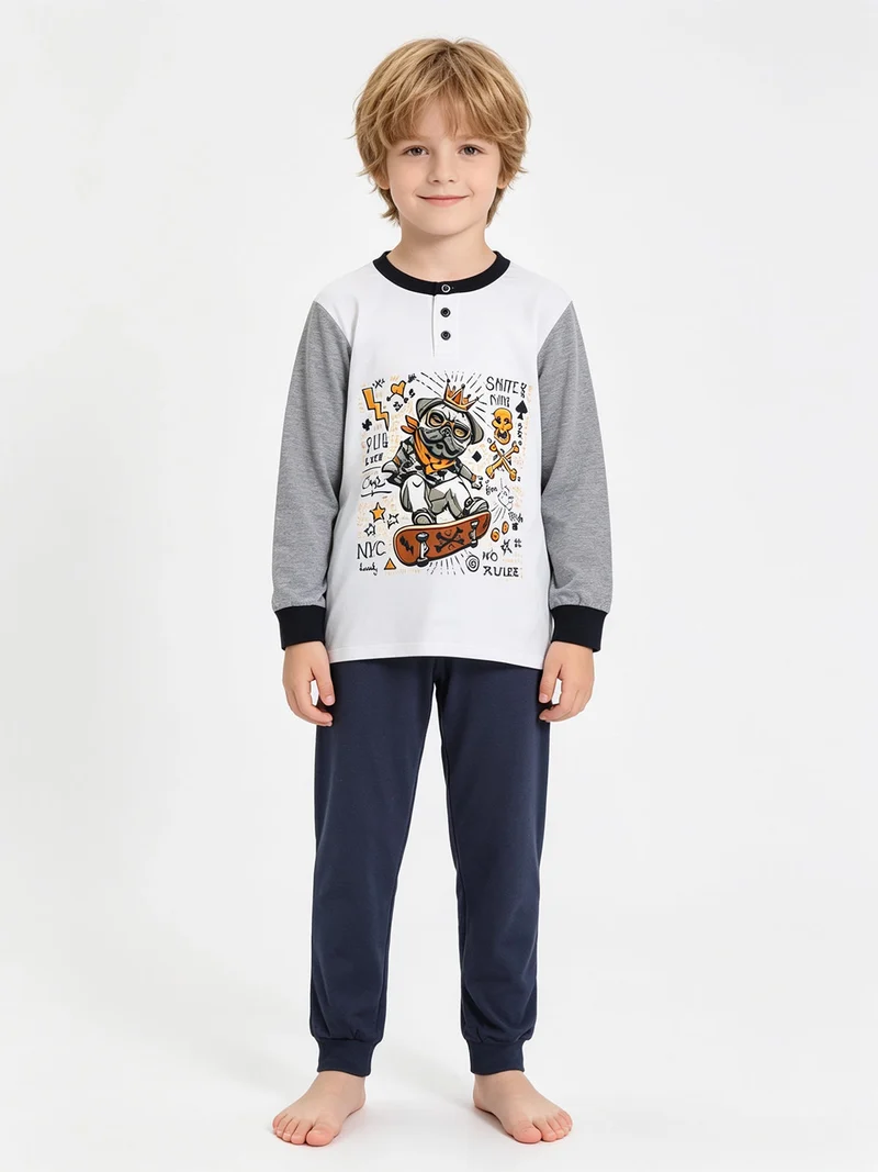 Pigiama bulldog lungo in cotone - bianco