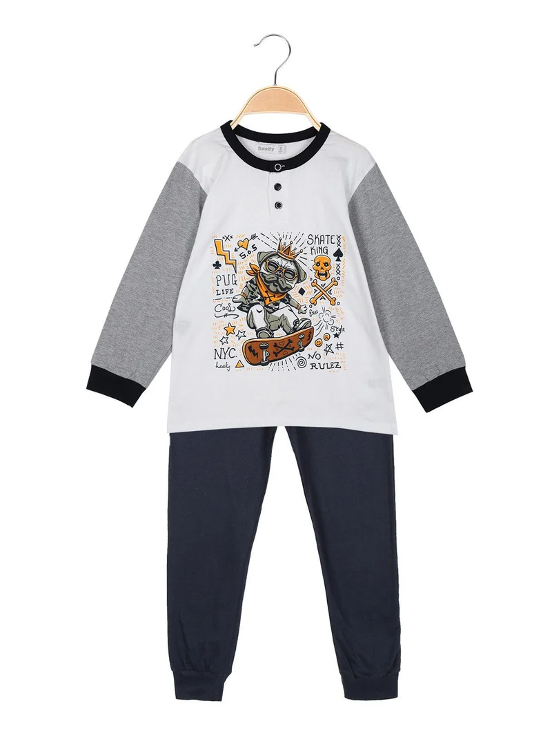 Pigiama bulldog lungo in cotone - bianco
