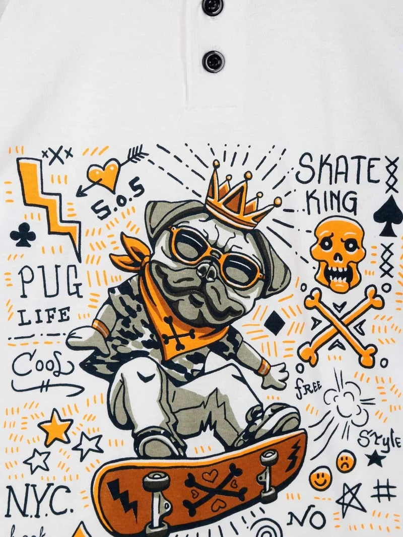 Pigiama bulldog lungo in cotone - bianco