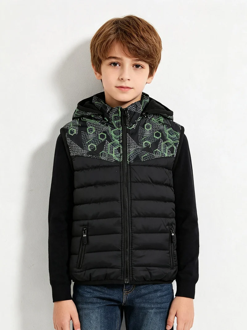 Gilet imbottito da bambino con cappuccio - verde