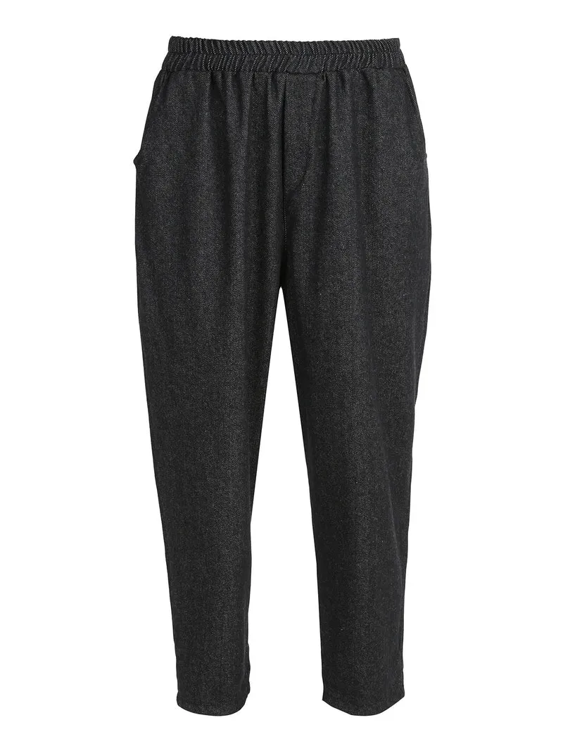 Pantaloni donna a cavallo basso con elastico in vita - nero