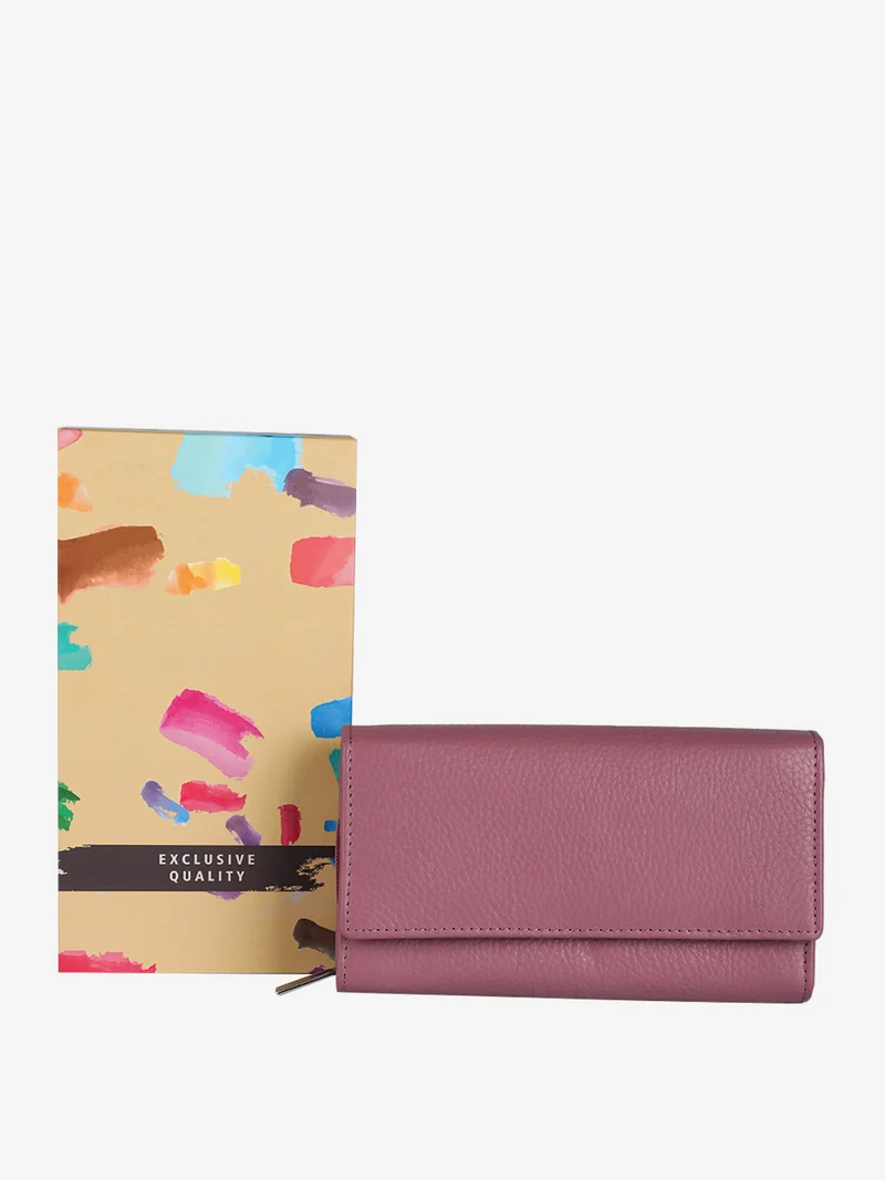 Portafoglio in pelle da donna con bottone - rosa