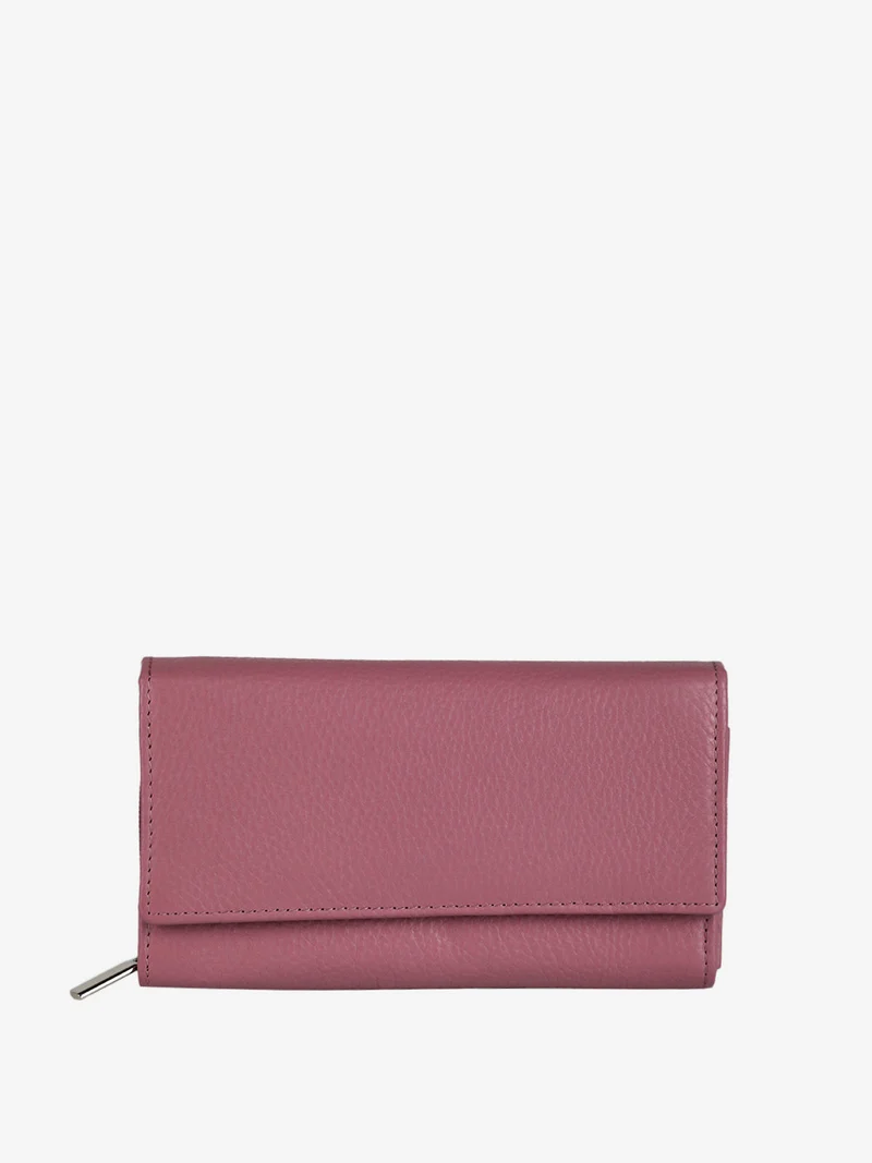 Portafoglio in pelle da donna con bottone - rosa