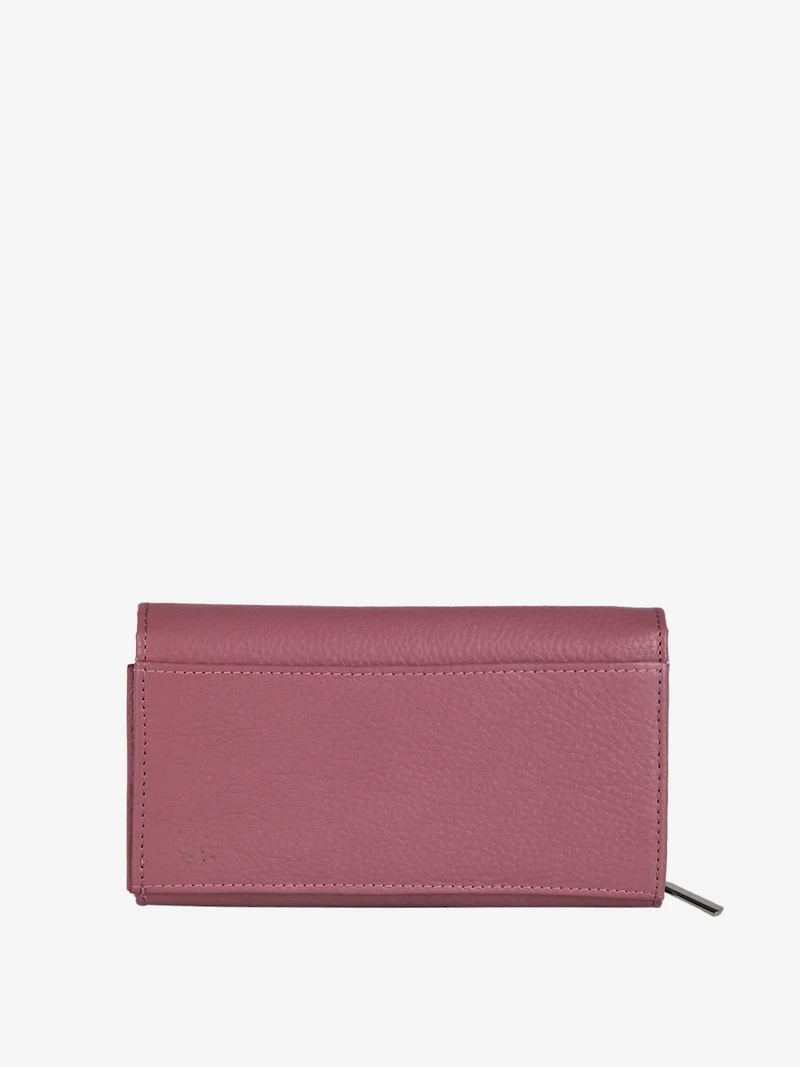 Portafoglio in pelle da donna con bottone - rosa