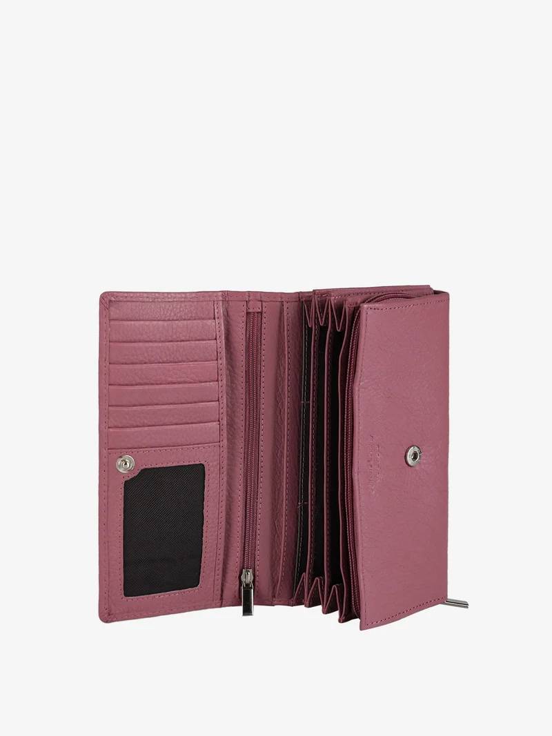 Portafoglio in pelle da donna con bottone - rosa