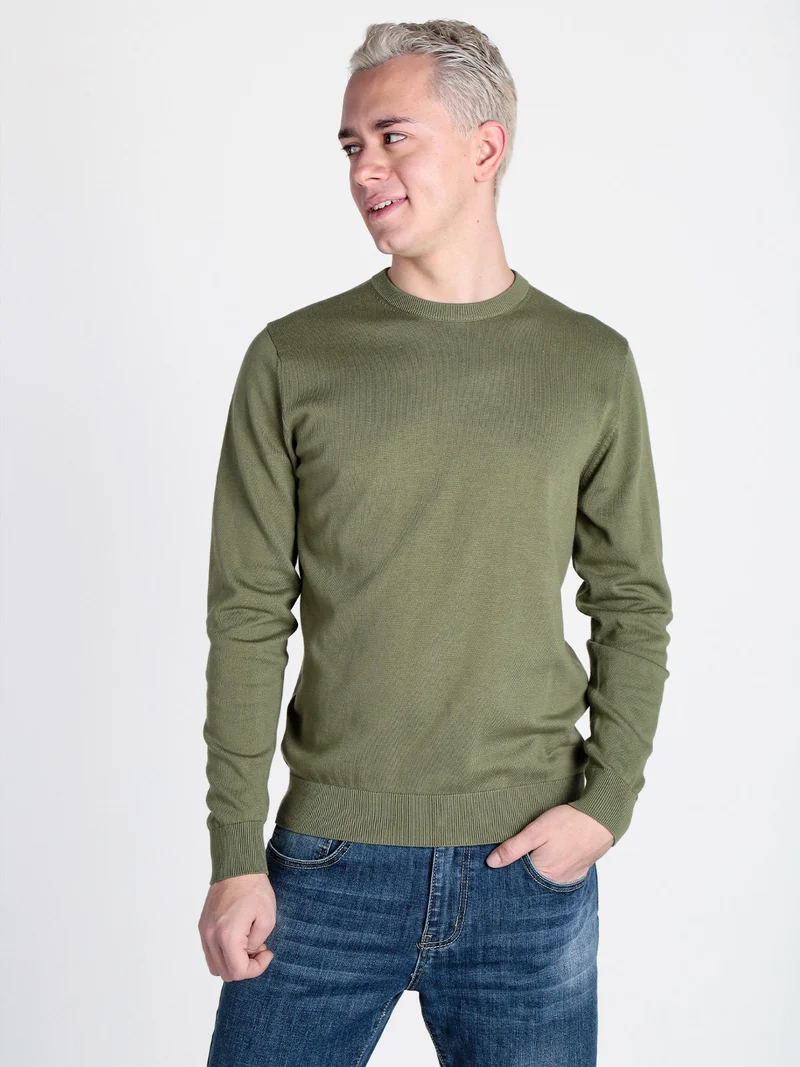 Pullover girocollo da uomo in maglia extra fine - militare