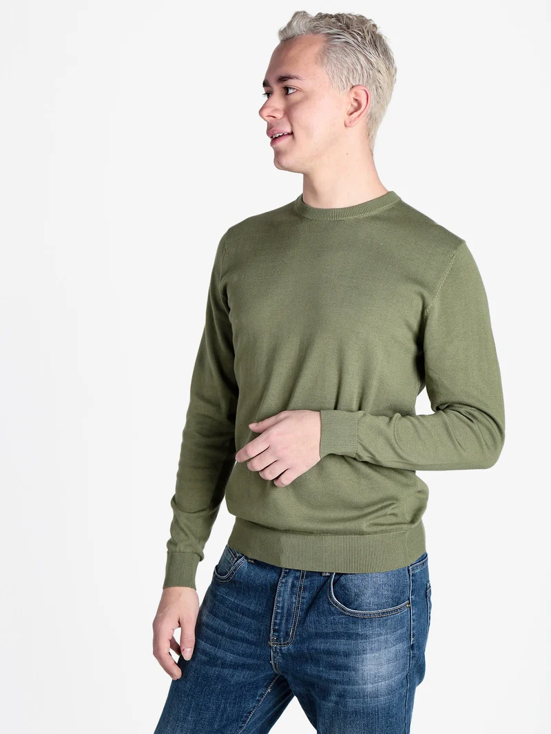 Pullover girocollo da uomo in maglia extra fine - militare