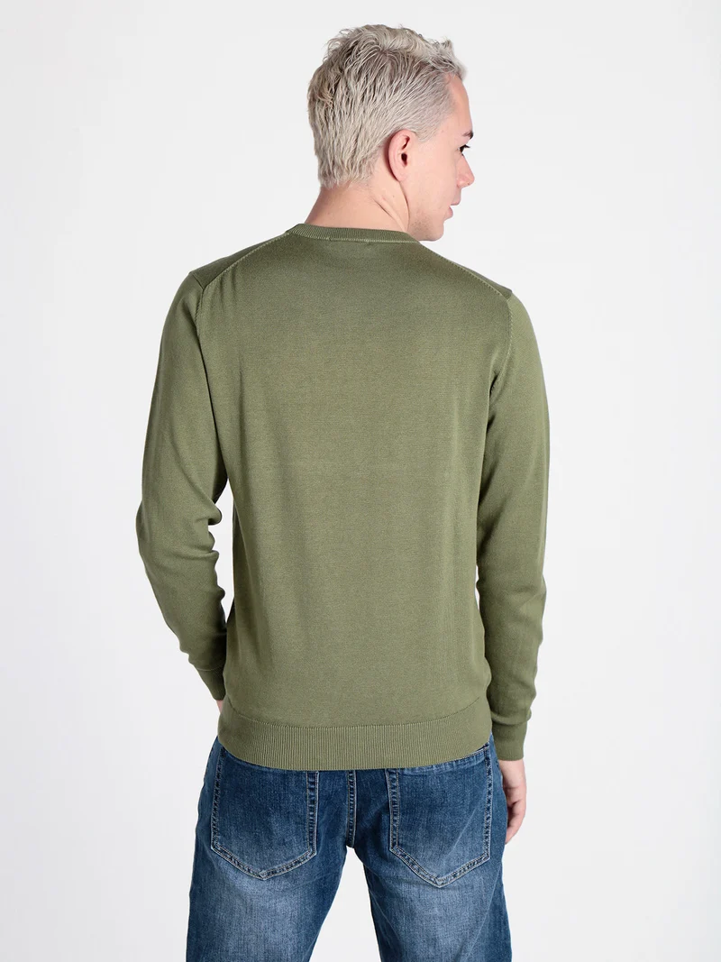 Pullover girocollo da uomo in maglia extra fine - militare
