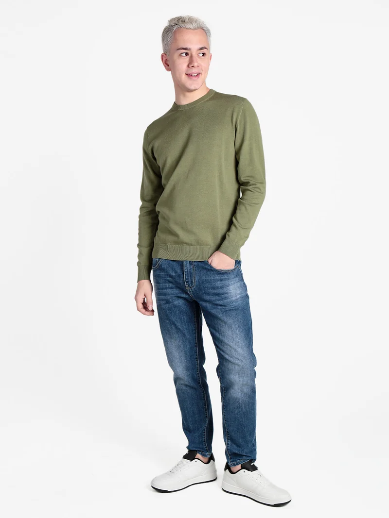 Pullover girocollo da uomo in maglia extra fine - militare