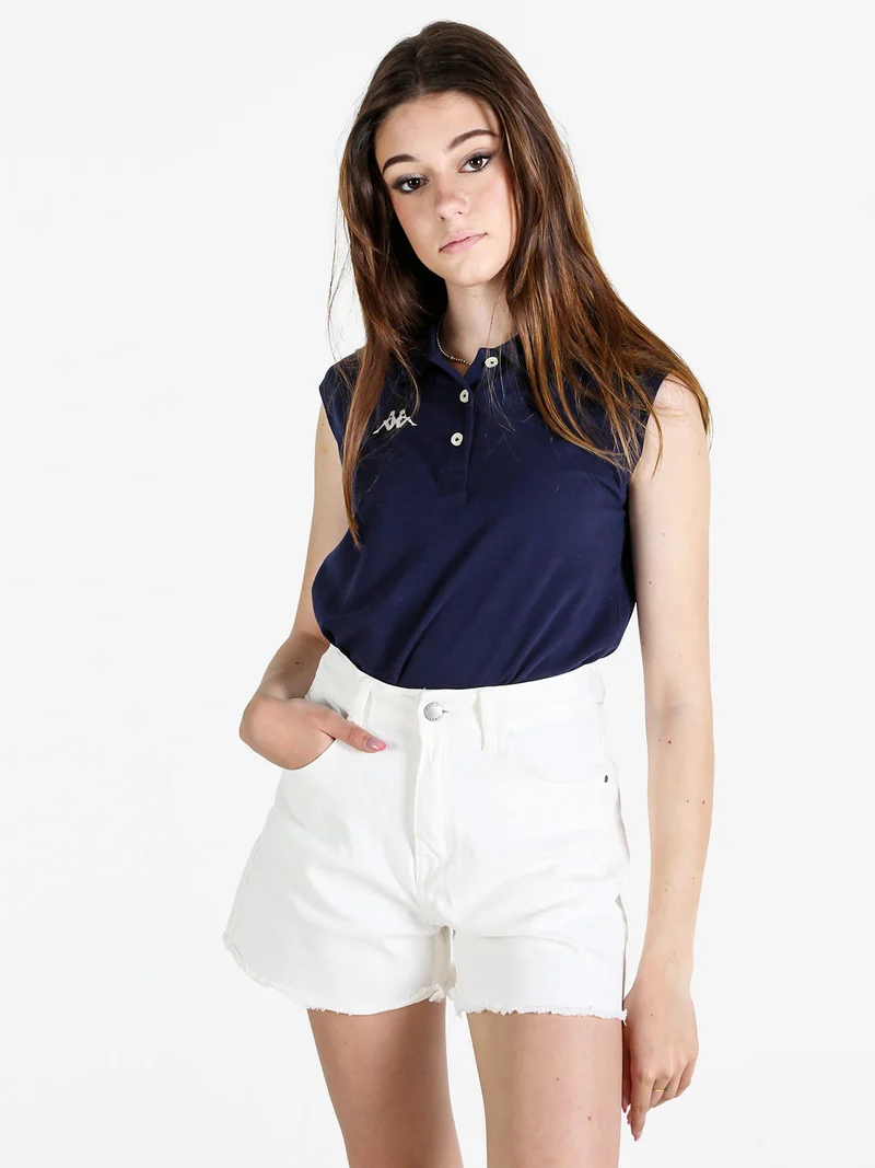 Polo donna smanicata in cotone con logo - blu scuro