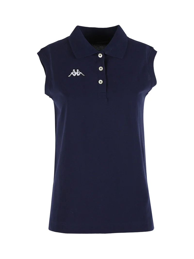 Polo donna smanicata in cotone con logo - blu scuro