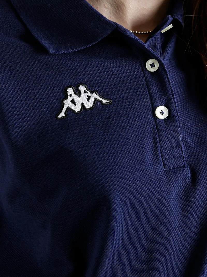 Polo donna smanicata in cotone con logo - blu scuro