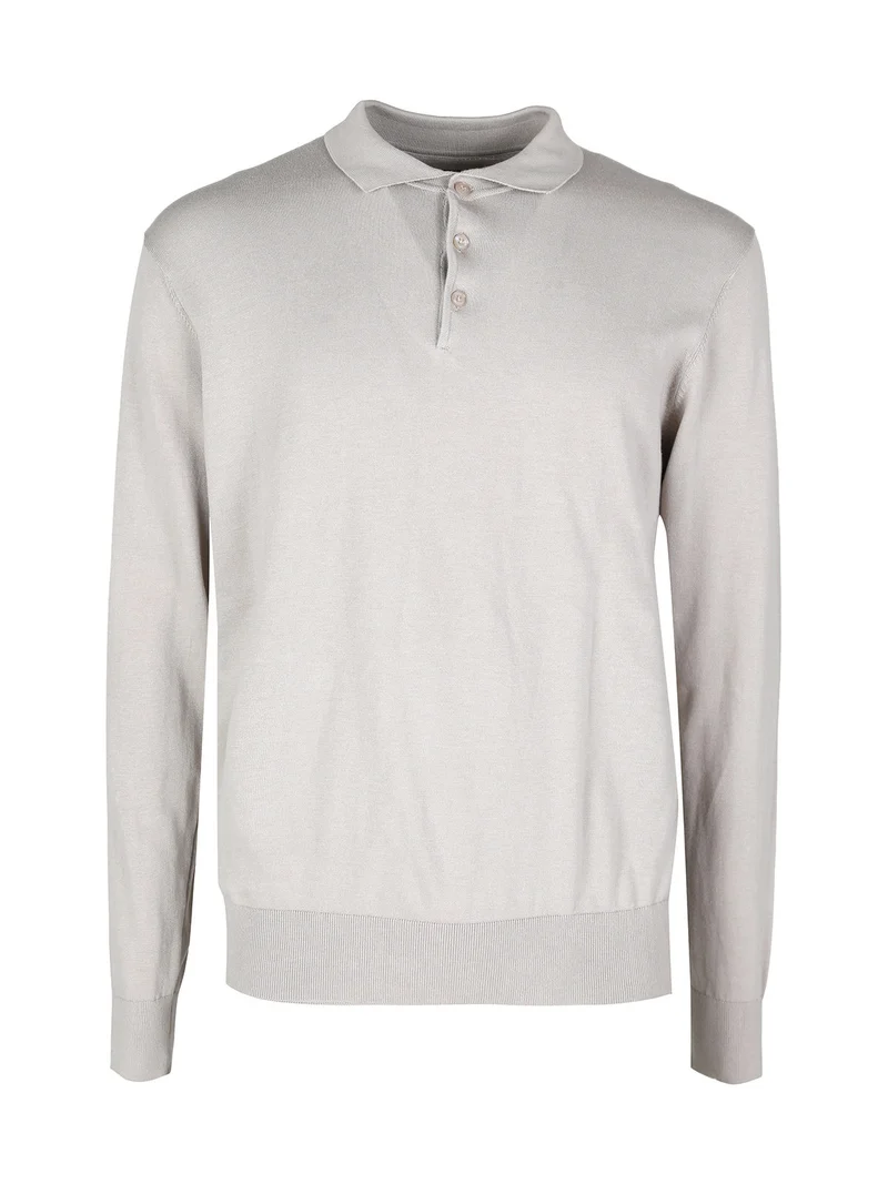 Polo da uomo in maglia a maniche lunghe - sabbia